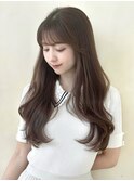 ロングヘア/流し前髪/くびれ巻き