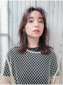 くせ毛風アップバングミディアム×ピンクブラウン