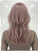 透明感ピンクベージュロングレイヤーブリーチなし夏カラーp志木!