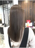 ロングショートワンカールパーマカーキグレージュ前髪錦糸町