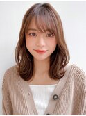 チェリーブラウンイメチェン斜めバング前髪ミニウルフモテ髪