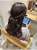 リボン編み込みハーフアップ
