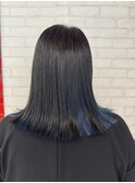 20代30代インナーカラー切りっぱなしロングボブブルー×ブラック
