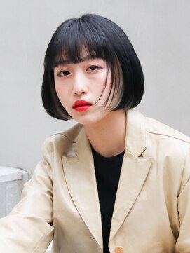 ピークアブー 銀座並木通り(PEEK-A-BOO) 【ホワイトカラーインナーカラーボブ】ブルーカラーブラック