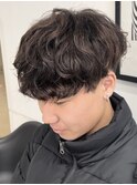 新潟万代シャドウパーマメンズマッシュウルフ波巻きパーマ30代