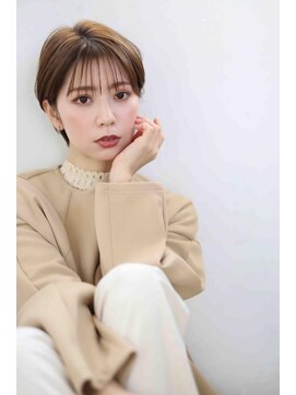 ムウ 難波(MOU) クールショートボブ前髪イメチェンピンクベージュ30代40代50代