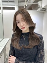 小顔ブリーチなし黒髪ネビージュワンレンローレイヤーボブルフ
