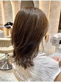 ◯くびれヘアアプリコットオレンジ/ハイライトカラー/ミディアム