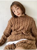 内巻きワンカールのボブ◯。