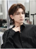 シャドウパーマコンマヘアナチュラルセンターパートツーブロック