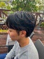 ティーワン 神埼店(T-one)&nbsp;▼ピンパーマフェザーパーマツーブロック黒髪ニュアンスパーマ