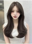 ダブルカラー内巻きロングヘアバタフライカットおくれ毛カット◎