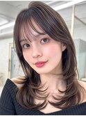 新杉田顔周りレイヤーカットダブルカラー白髪ぼかしハイライト