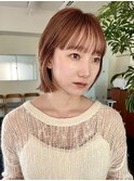 切りっぱなしボブ　暖色カラー　レイヤーボブ