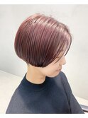 ピンクヘアー ブリーチなし ハンサムショート 暖色系