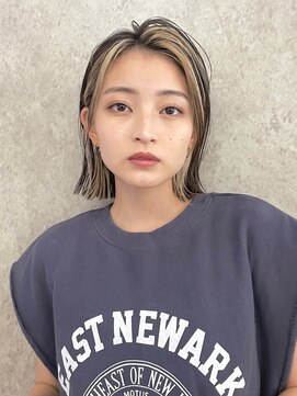 サンク 原宿 表参道(cinq) インナーカラーボブWカラーバングカラーミルクティーベージュ