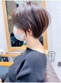 絶壁解消×マロンベージュ×40代×前髪長め大人ショートボブ永