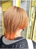 #ウルフカット#デザインカラー#ベージュ#オレンジカラー