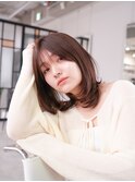 韓国顔まわりレイヤーカットグレージュオリーブベージュブラウン