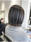 ハイライト 切りっぱなしボブ 髪質改善