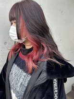 アチーブ ヘア デザイン(achieve hair design)&nbsp;レッドカラーインナーカラーまろやかイヤリングカラー10代20代