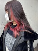 レッドカラーインナーカラーまろやかイヤリングカラー10代20代