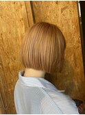 ボブ/オレンジミルクティーベージュ/ブリーチ/ダブルカラー/駅南