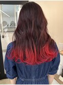 グラデーションカラー レッドカラー ケアブリーチ カラー