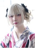浴衣ヘアアレンジ☆ツインアレンジ推し活推しカラーヘアセット
