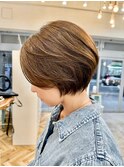 ひし形ショートボブ/似合わせカット/マロンベージュ/本厚木