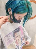 ターコイズ　ブルーグリーン　シアンブルー　ボブ　見にボブ