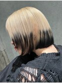 ホワイトブロンド×裾ブラック×ボブ/裾カラー/熊本/上通