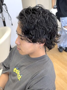 ビカム 名駅(become) 【黒髪サーフカールパーマ】メンズウルフスパイラルミディアム