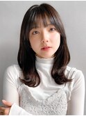 ハイライトカラーうるツヤレイヤーカット前髪美髪斜めバング