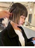 デザインカラーコントラストハイライト切りっぱなしボブ