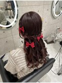 ハート編み込みハーフアップ