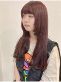 顔周りレイヤー_スーパーロング_ボルドーカラー_赤髪_暖色