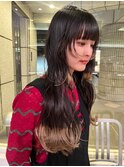 姫カット裾カラー顔まわりデザインカット毛先カラー