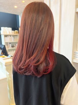 キャアリー(Caary) 福山市美容室Caary人気 夏カラーピンク赤みインナーカラー