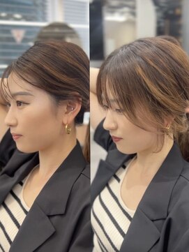 ジエクト カナウ(The Ect canow) レイヤーロング20代30代顔周りカット小顔ヘアグレージュカラー3