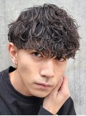 メンズウルフ波巻きツイストスパイラルMIXツーブロックパーマ