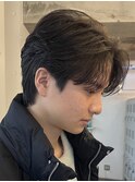 ミディアムウルフセンターパートニュアンスパーマ大人スタイル