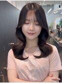 髪質改善レイヤーカット顔周り前髪韓国ミディアムロング/横浜