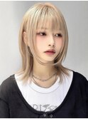 ミルクティーベージュダブルカラーブリーチカラーレイヤーカット
