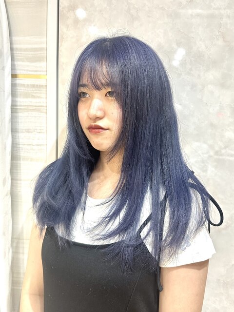 《ゆい》ブルーラベンダー/寒色カラー/レイヤーロング/前髪