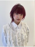 ボルドーワインレッドショートマッシュウルフレイヤーカット