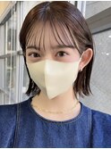 切りっぱなしボブチェリーブラウンミニウルフ前髪縮毛矯正表参道