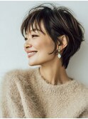 大人女性/ショートカット/ボブルフ/ネビージュ/小顔/パーマ