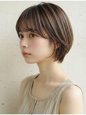 ショートボブ艶髪くびれレイヤーショコラグレージュ夏カラー