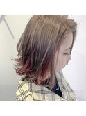 グレージュ/くすみピンクレッド